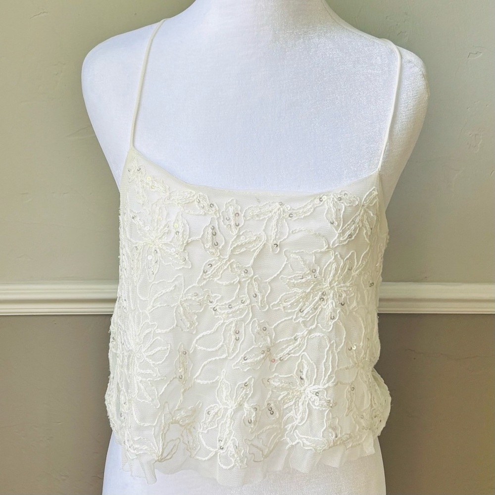 Bershka Embellished Camisole - Women - Small - Ivory - Tie Back